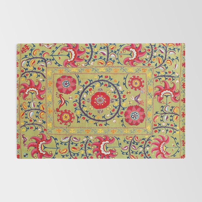 Lakai Suzani Uzbekistan Floral Embroidery Print Rug Gallery Image 2