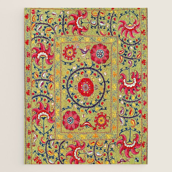 Lakai Suzani Uzbekistan Floral Embroidery Print Jigsaw Puzzle Gallery Image 1