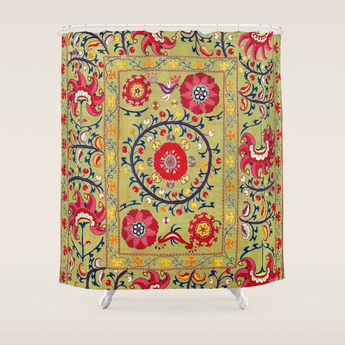 Lakai Suzani Uzbekistan Floral Embroidery Print Shower Curtain Gallery Image 1
