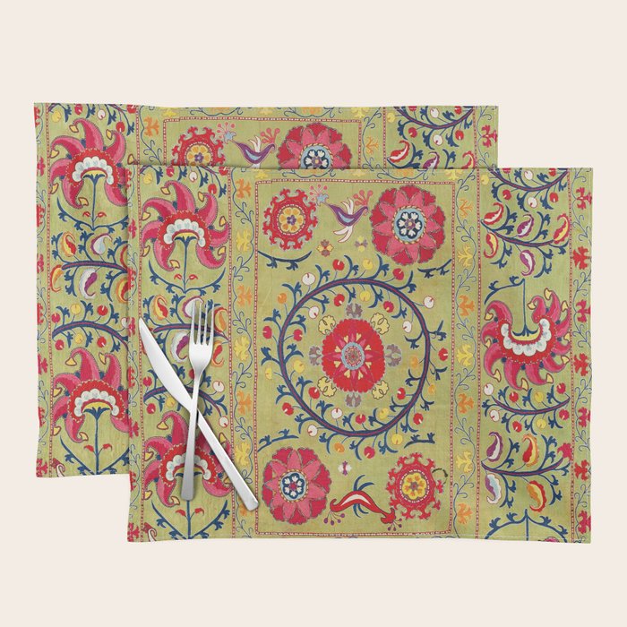 Lakai Suzani Uzbekistan Floral Embroidery Print Placemat Gallery Image 1