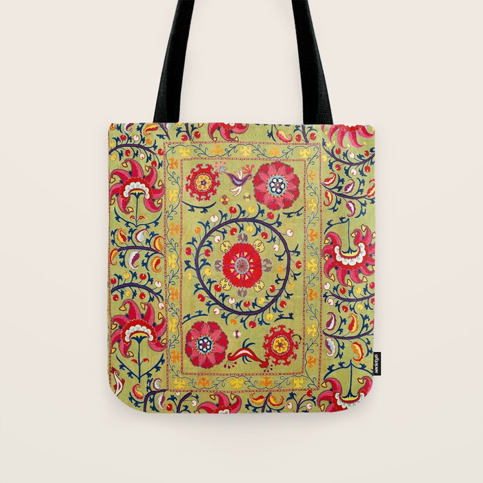 Lakai Suzani Uzbekistan Floral Embroidery Print Tote Bag Gallery Image 1