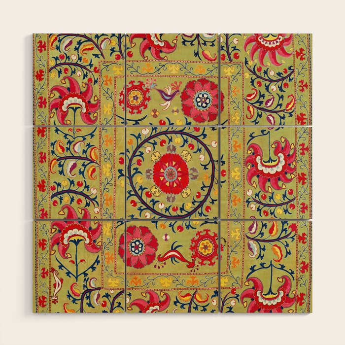 Lakai Suzani Uzbekistan Floral Embroidery Print Wood Wall Art Gallery Image 1