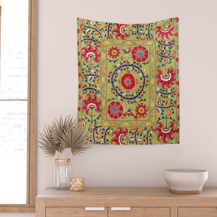 Lakai Suzani Uzbekistan Floral Embroidery Print Wall Tapestry Gallery Image 2