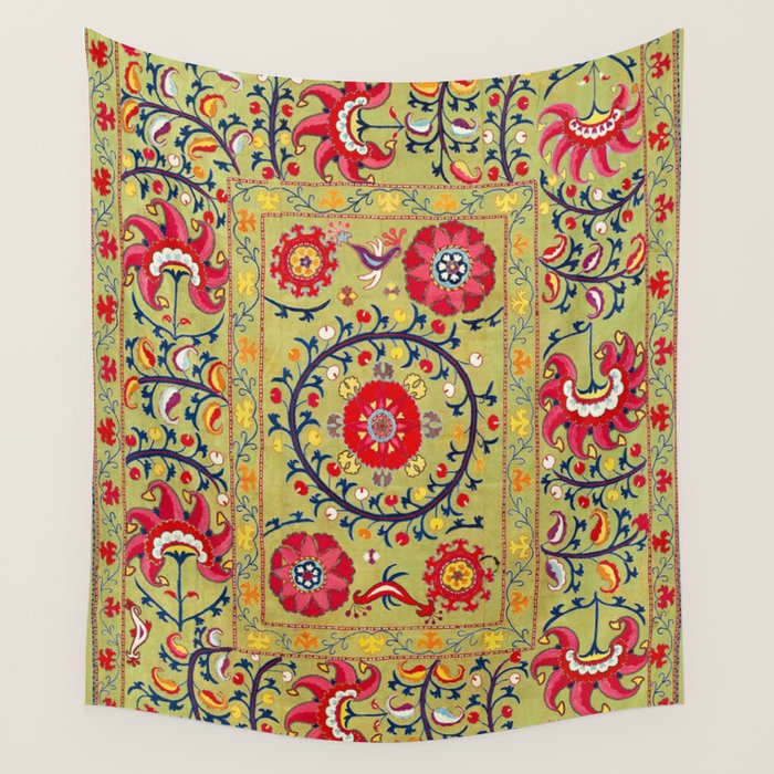 Lakai Suzani Uzbekistan Floral Embroidery Print Wall Tapestry Gallery Image 4