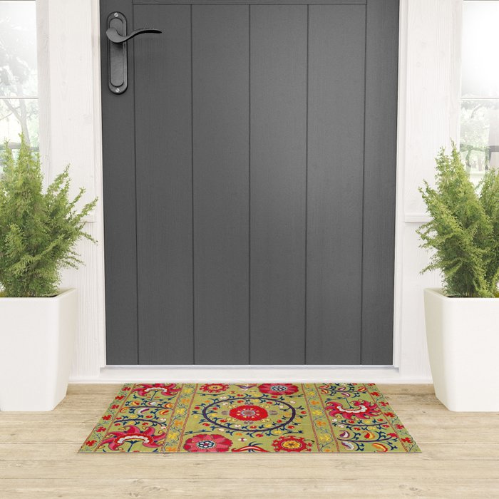 Lakai Suzani Uzbekistan Floral Embroidery Print Welcome Mat Gallery Image 3