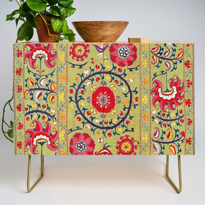 Lakai Suzani Uzbekistan Floral Embroidery Print Credenza Gallery Image 1