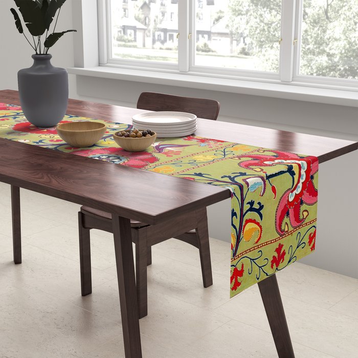 Lakai Suzani Uzbekistan Floral Embroidery Print Table Runner Gallery Image 2