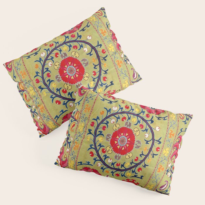 Lakai Suzani Uzbekistan Floral Embroidery Print Pillow Sham Gallery Image 1