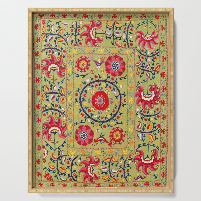 Lakai Suzani Uzbekistan Floral Embroidery Print Serving Tray Gallery Image 1
