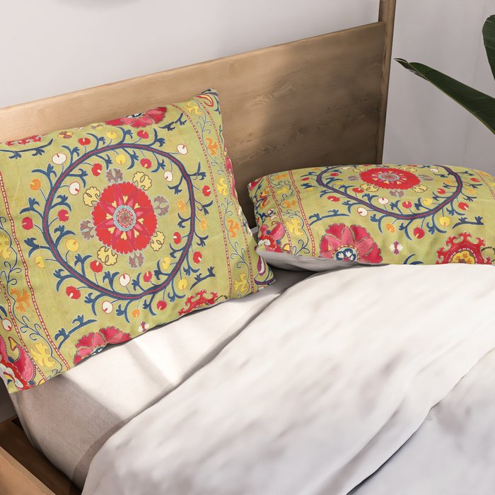 Lakai Suzani Uzbekistan Floral Embroidery Print Pillow Sham Gallery Image 2