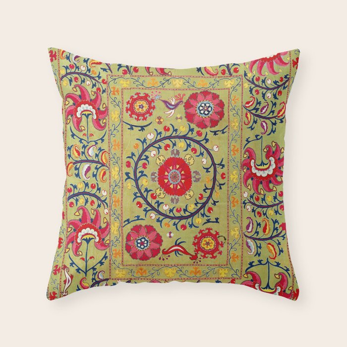 Lakai Suzani Uzbekistan Floral Embroidery Print Throw Pillow Gallery Image 6