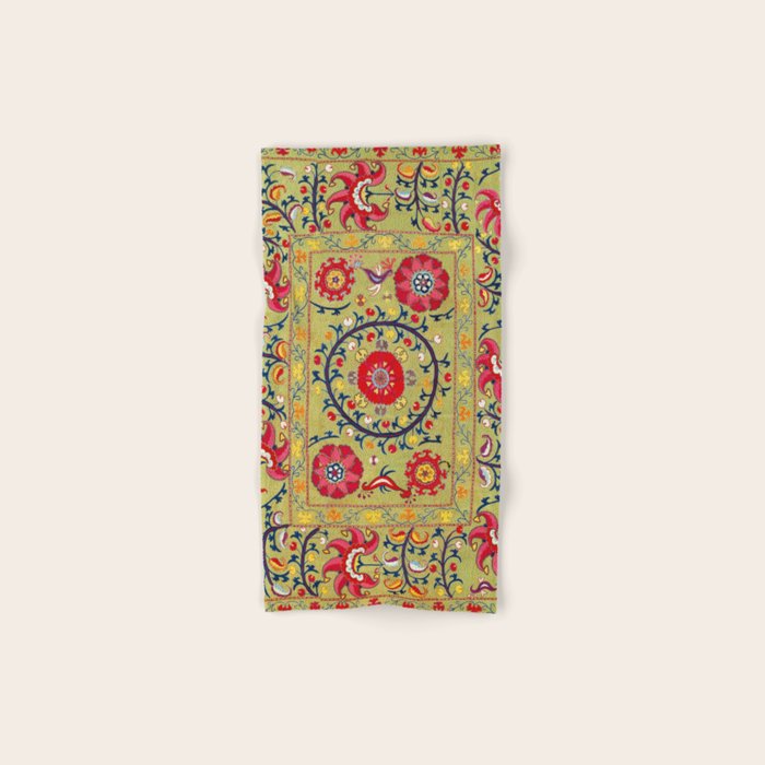 Lakai Suzani Uzbekistan Floral Embroidery Print Bath Towel Gallery Image 1