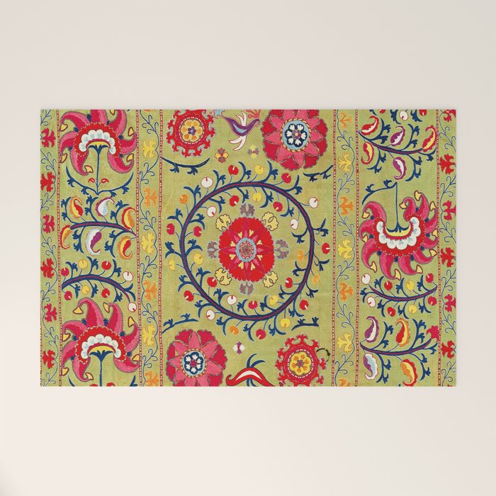 Lakai Suzani Uzbekistan Floral Embroidery Print Welcome Mat Gallery Image 1