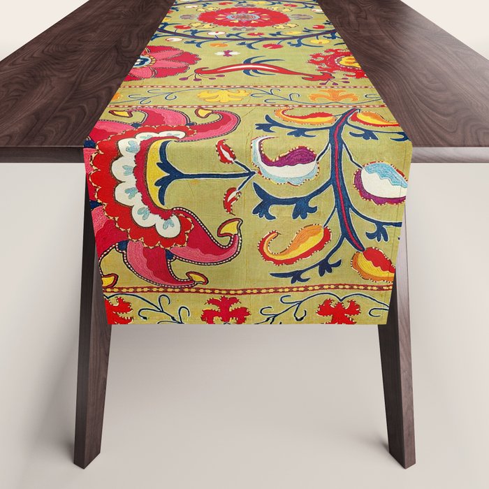 Lakai Suzani Uzbekistan Floral Embroidery Print Table Runner Gallery Image 1