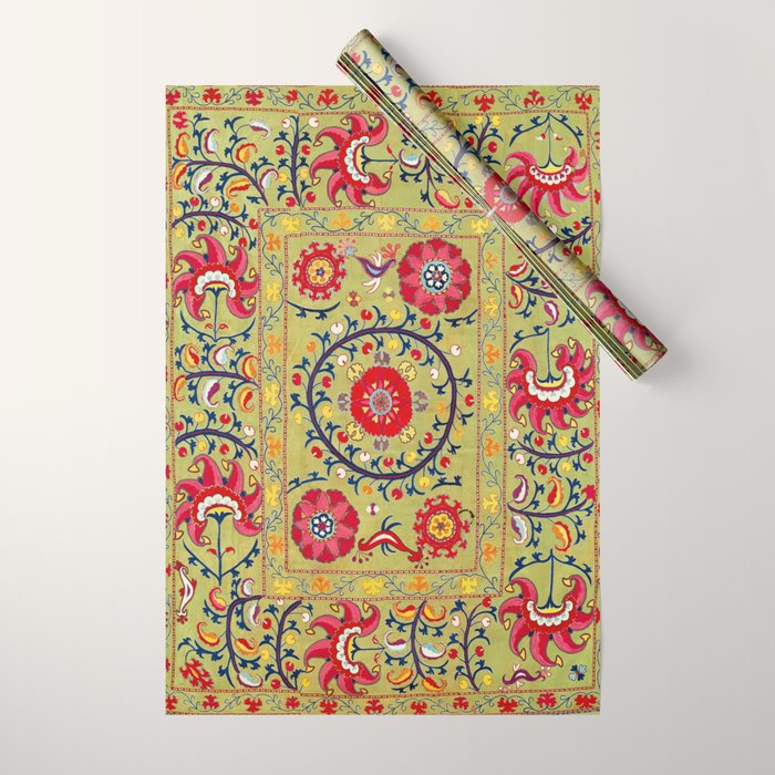 Lakai Suzani Uzbekistan Floral Embroidery Print Wrapping Paper Gallery Image 1