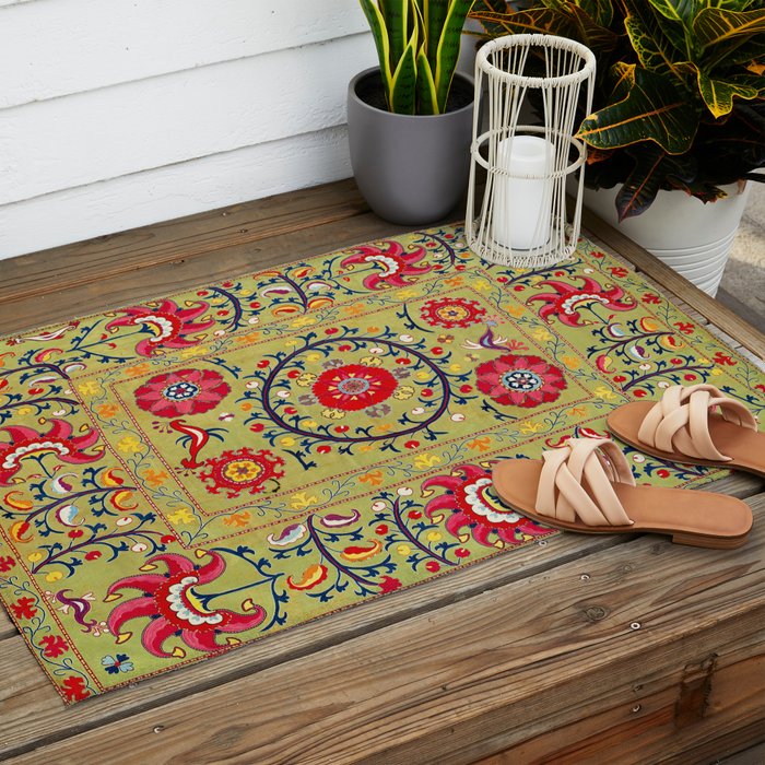 Lakai Suzani Uzbekistan Floral Embroidery Print Outdoor Rug Gallery Image 2
