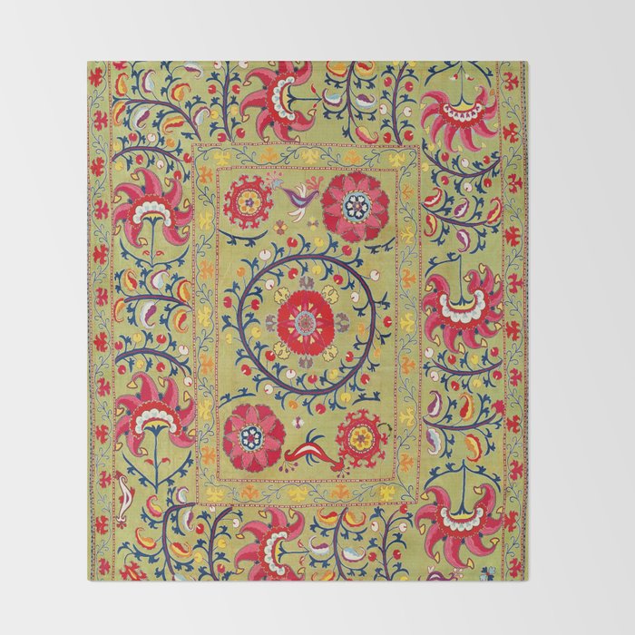 Lakai Suzani Uzbekistan Floral Embroidery Print Throw Blanket Gallery Image 2
