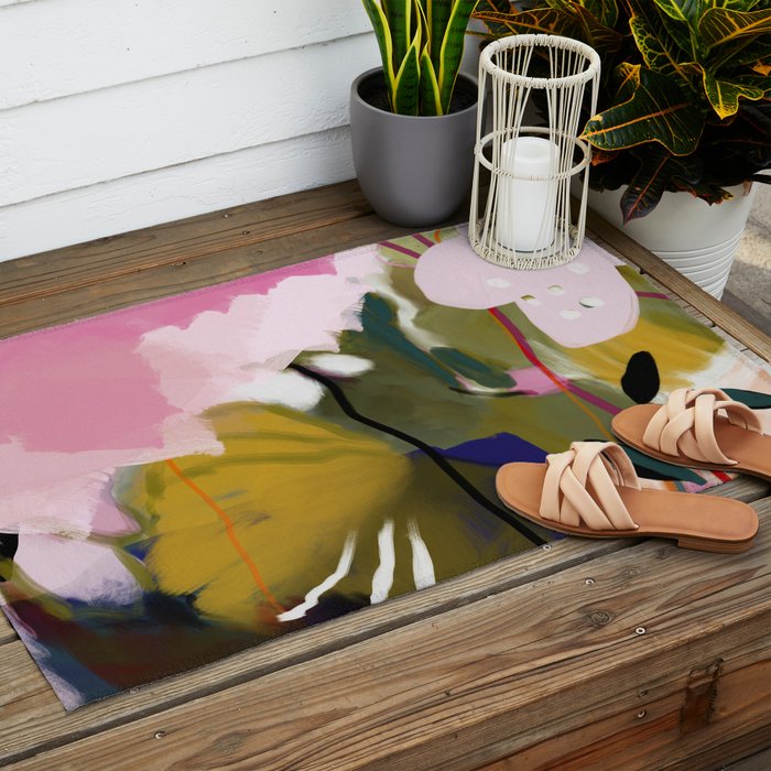 abstract jungle leaves Outdoor Rug Gallery Image 2