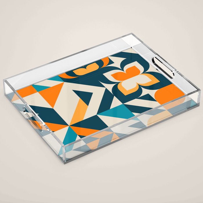 Modern Geometric flowers pattern Acrylic Tray Gallery Image 1
