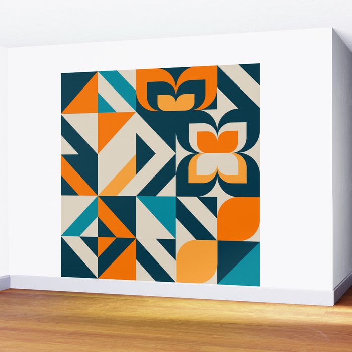 Modern Geometric flowers pattern Wall Mural Gallery Image 2