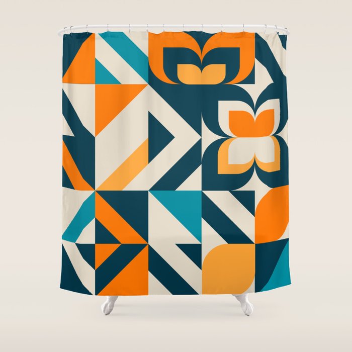 Modern Geometric flowers pattern Shower Curtain Gallery Image 1