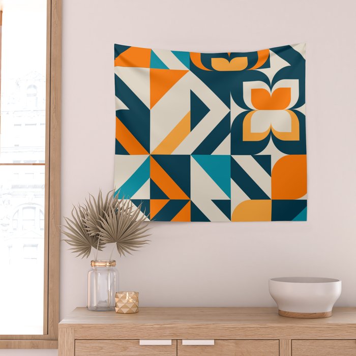 Modern Geometric flowers pattern Wall Tapestry Gallery Image 2
