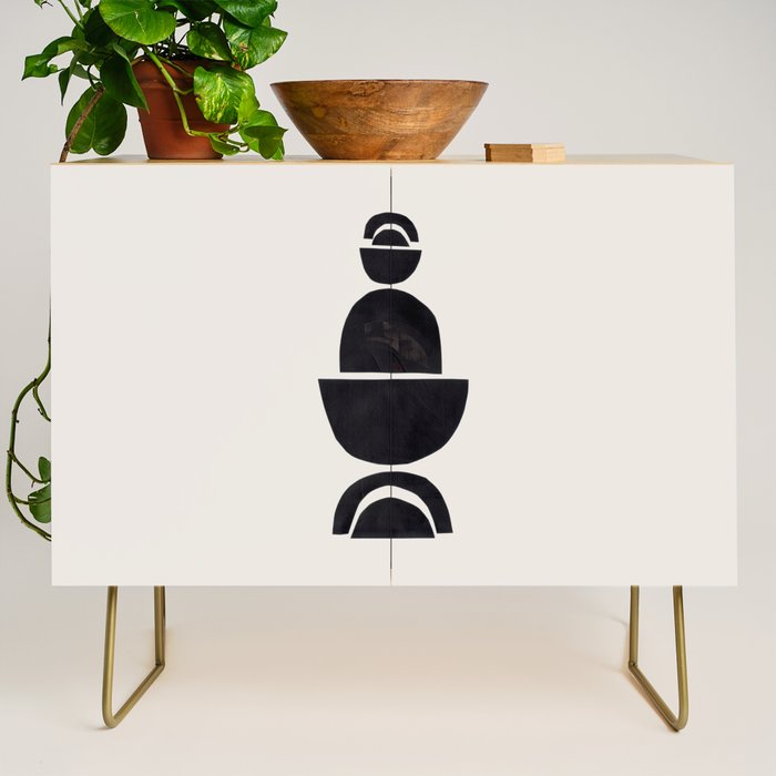 Black & White Minimalist Mid Century Paper collage Funky Black Ink Tribal Geometric by Ejaaz Haniff Credenza Gallery Image 1