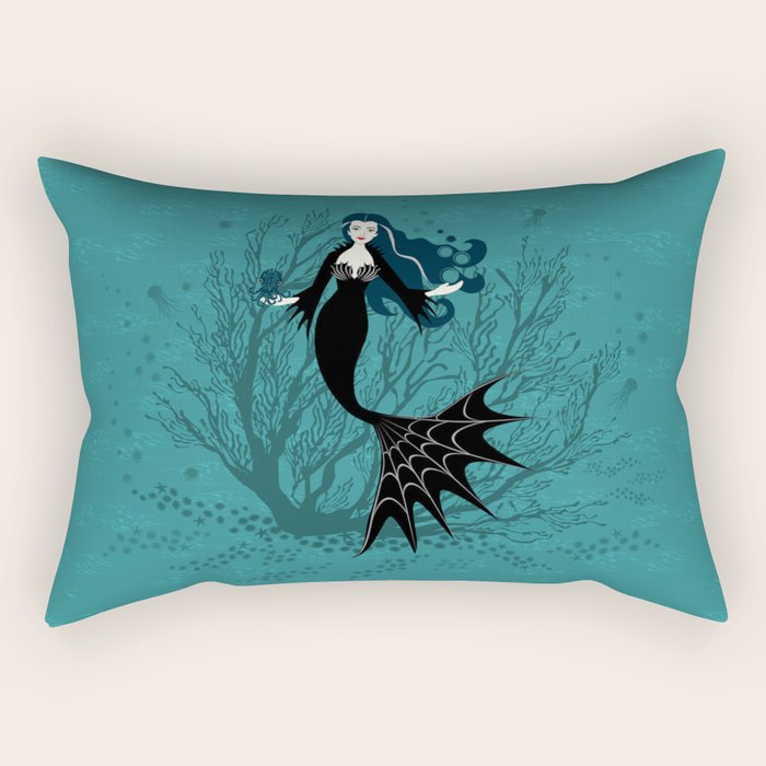 Vampire Mermaid on Aqua Rectangular Pillow Gallery Image 1