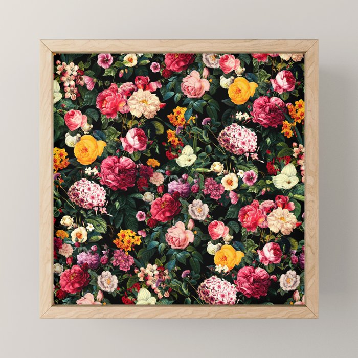 Floral D - Red, Pink, Yellow, Green, Black Baroque Floral Blossom Mini Art Print Gallery Image 1