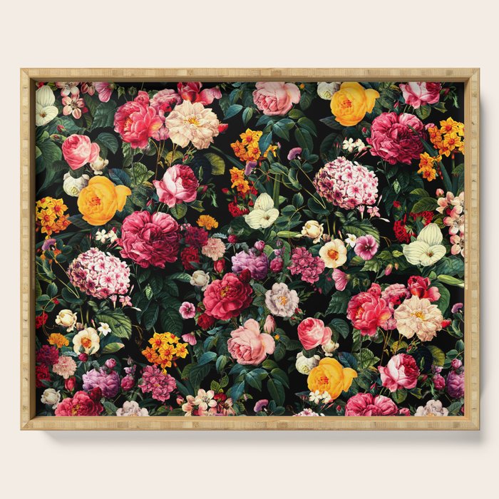 Floral D - Red, Pink, Yellow, Green, Black Baroque Floral Blossom Serving Tray Gallery Image 1