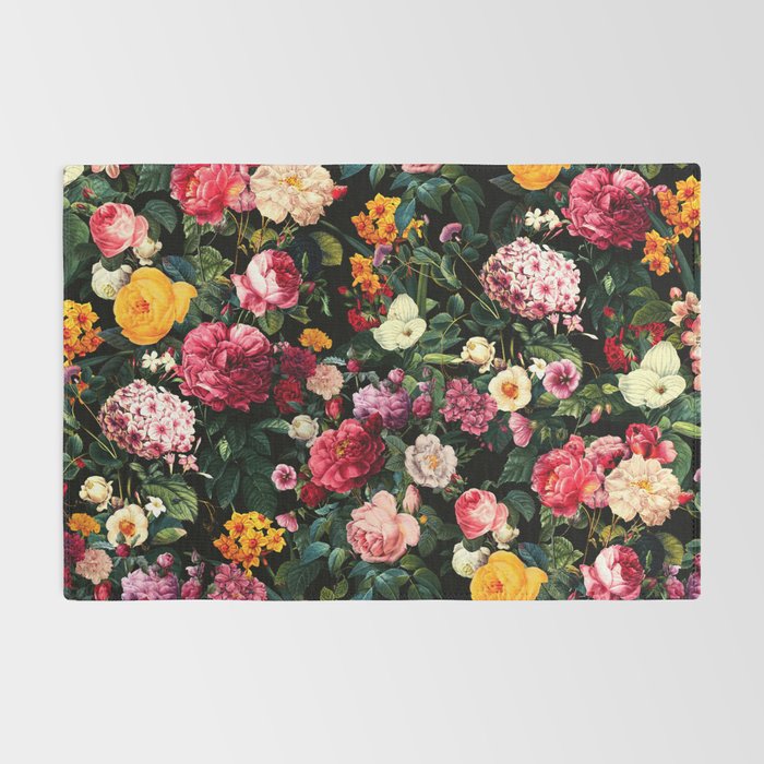 Floral D - Red, Pink, Yellow, Green, Black Baroque Floral Blossom Rug Gallery Image 2