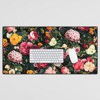 Floral D - Red, Pink, Yellow, Green, Black Baroque Floral Blossom Desk Mat Gallery Image 1