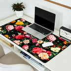 Floral D - Red, Pink, Yellow, Green, Black Baroque Floral Blossom Desk Mat Gallery Image 2