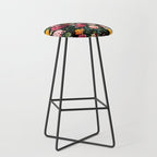 Floral D - Red, Pink, Yellow, Green, Black Baroque Floral Blossom Stool Gallery Image 1