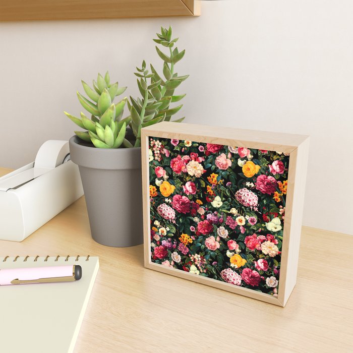 Floral D - Red, Pink, Yellow, Green, Black Baroque Floral Blossom Mini Art Print Gallery Image 2
