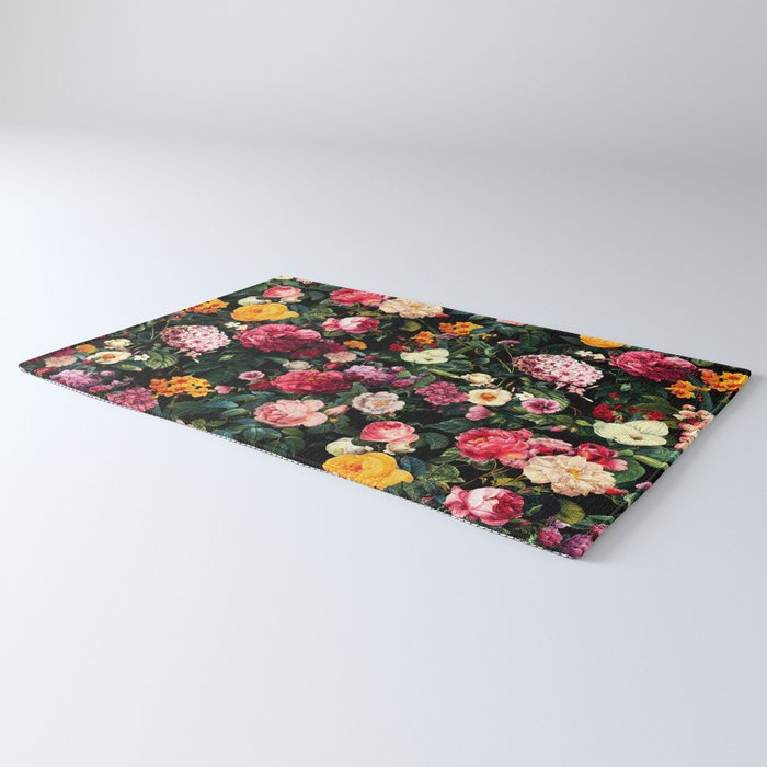 Floral D - Red, Pink, Yellow, Green, Black Baroque Floral Blossom Rug Gallery Image 3