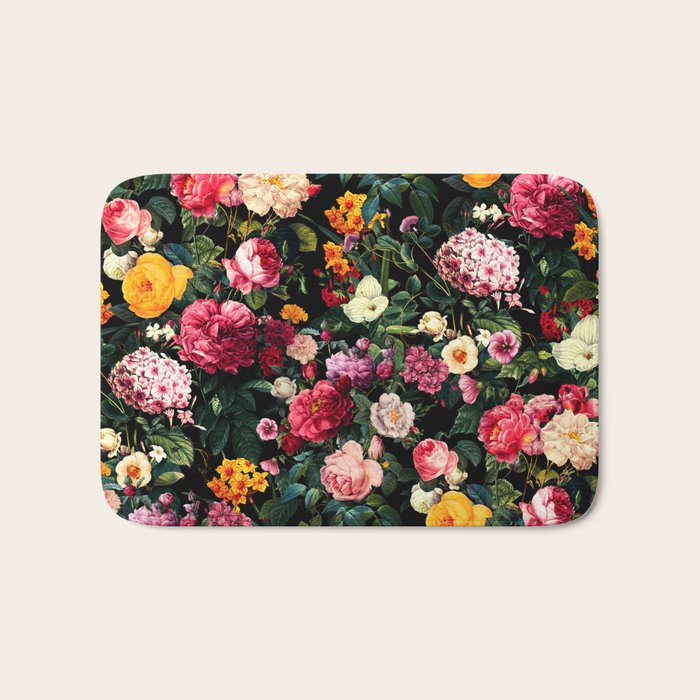 Floral D - Red, Pink, Yellow, Green, Black Baroque Floral Blossom Bath Mat Gallery Image 1