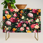 Floral D - Red, Pink, Yellow, Green, Black Baroque Floral Blossom Credenza Gallery Image 1
