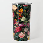 Floral D - Red, Pink, Yellow, Green, Black Baroque Floral Blossom Travel Mug Gallery Image 1