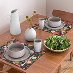 Floral D - Red, Pink, Yellow, Green, Black Baroque Floral Blossom Placemat Gallery Image 2