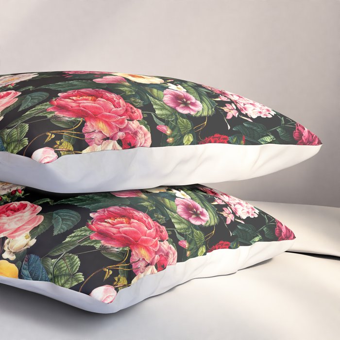 Floral D - Red, Pink, Yellow, Green, Black Baroque Floral Blossom Pillow Sham Gallery Image 3