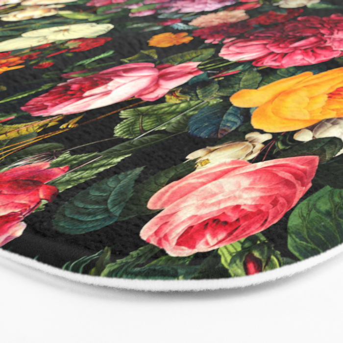 Floral D - Red, Pink, Yellow, Green, Black Baroque Floral Blossom Bath Mat Gallery Image 3