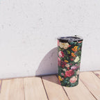 Floral D - Red, Pink, Yellow, Green, Black Baroque Floral Blossom Travel Mug Gallery Image 4