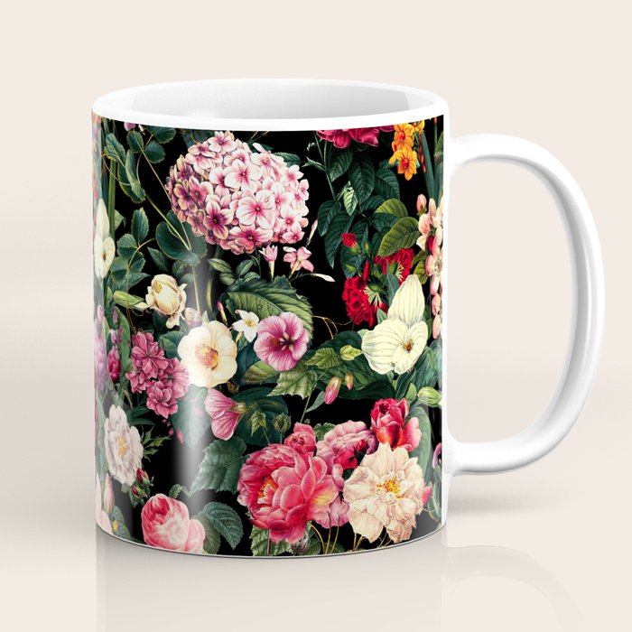 Floral D - Red, Pink, Yellow, Green, Black Baroque Floral Blossom Coffee Mug Gallery Image 1