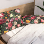 Floral D - Red, Pink, Yellow, Green, Black Baroque Floral Blossom Pillow Sham Gallery Image 2