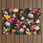 Floral D - Red, Pink, Yellow, Green, Black Baroque Floral Blossom Outdoor Rug Gallery Image 1