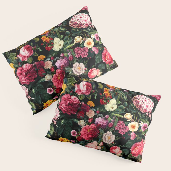 Floral D - Red, Pink, Yellow, Green, Black Baroque Floral Blossom Pillow Sham Gallery Image 3