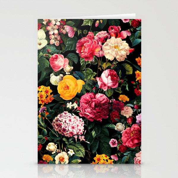 Floral D - Red, Pink, Yellow, Green, Black Baroque Floral Blossom Stationery Card Gallery Image 2