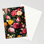 Floral D - Red, Pink, Yellow, Green, Black Baroque Floral Blossom Stationery Card Gallery Image 2