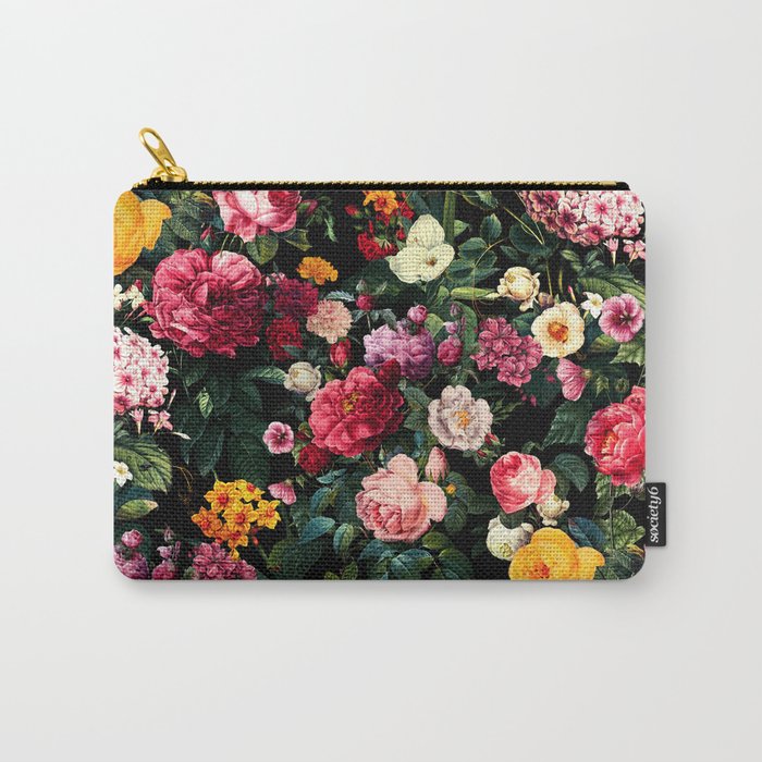 Floral D - Red, Pink, Yellow, Green, Black Baroque Floral Blossom Carry All Pouch Gallery Image 1